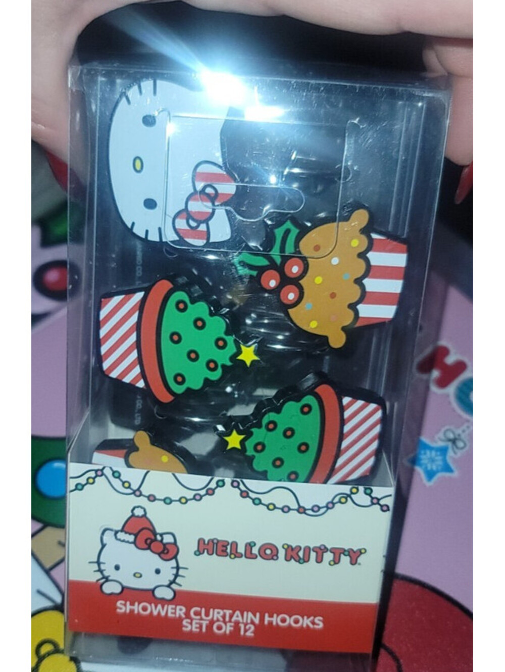 SANRIO HELLO KITTY CHRISTMAS HOLIDAY SHOWER CURTAIN HOOKS - NEW